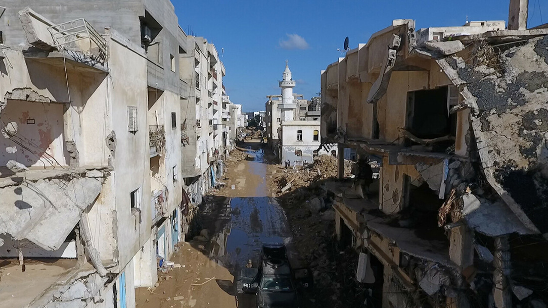 Libya street after destruction of floods.