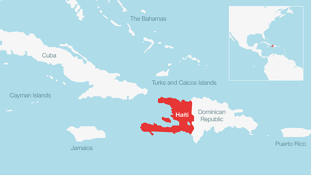 A graphic map showing the location of the country of Haiti 
