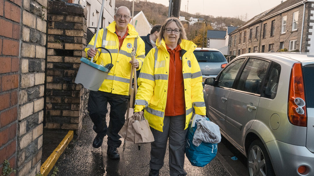 Red Cross staff and volunteers supporting after Storm Bert in Pontypridd, South Wales November 2024
