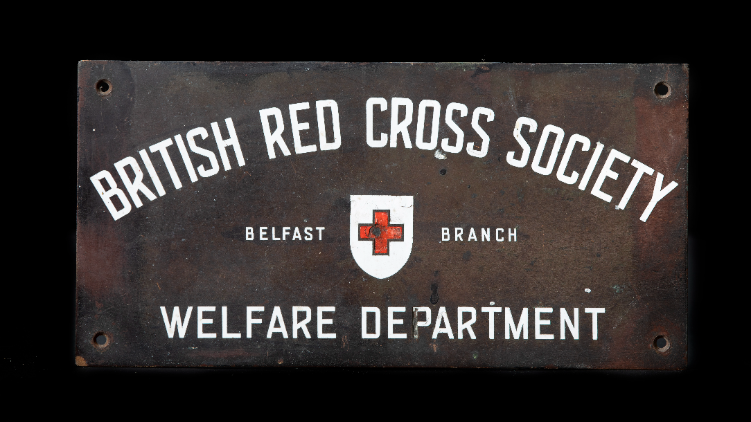 Original plaque from 6 Lisburn Road, Welfare Office and HQ for the Belfast Branch of the Red Cross from the 1940s - 1987